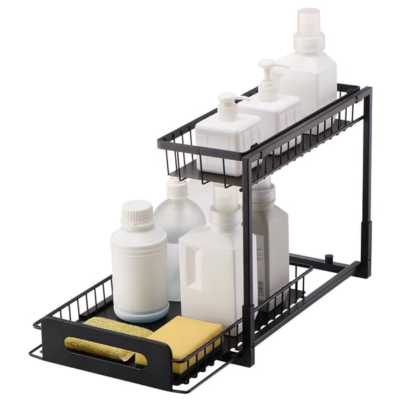 2-Tier Sliding Cabinet Organizer, Under Sink Storage Drawer with Pull-Out Wire Baskets, 12.5"W x 15.5"D x 13"H Adjustable Shelf for Kitchen & Bathroom