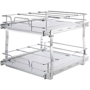 2-Tier Sliding Pantry Organizer, 20-Inch Wide Steel Roll-Out Drawer with Pull-Out Slides for Kitchen Cabinet Storage, Fits 21.5"W x 22"D x 18"H Space