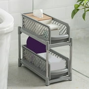 2 Tier Sliding Shelves Under Sink Organizer with Pull Out Drawers for Kitchen and Bathroom Cabinet Storage, Pantry Shelf Organizer