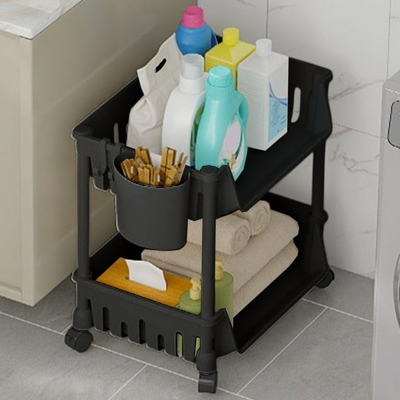 2-Tier Sliding Under Sink Organizer with Wheels,Multi-Purpose Kitchen Storage Rack for Cabinets,Bathroom & Pantry,Heavy Duty ABS Plastic Shelf with Hooks,Space Saving Home Organization Solution