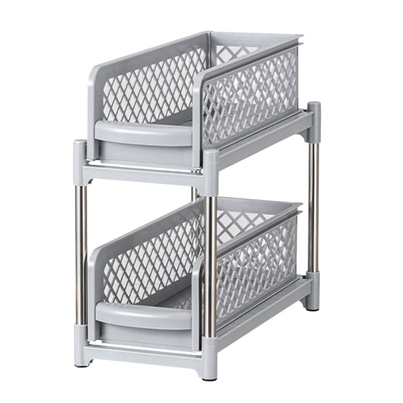 2-Tier Sliding Under Sink Organizer Pull Out Cabinet Drawer Storage For Bathroom Kitchen Gray
