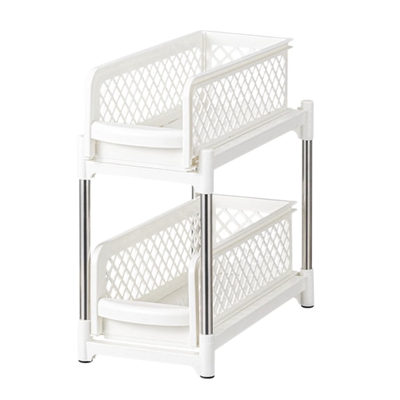 2-Tier Sliding Under Sink Organizer Pull Out Cabinet Drawer Storage For Bathroom Kitchen White