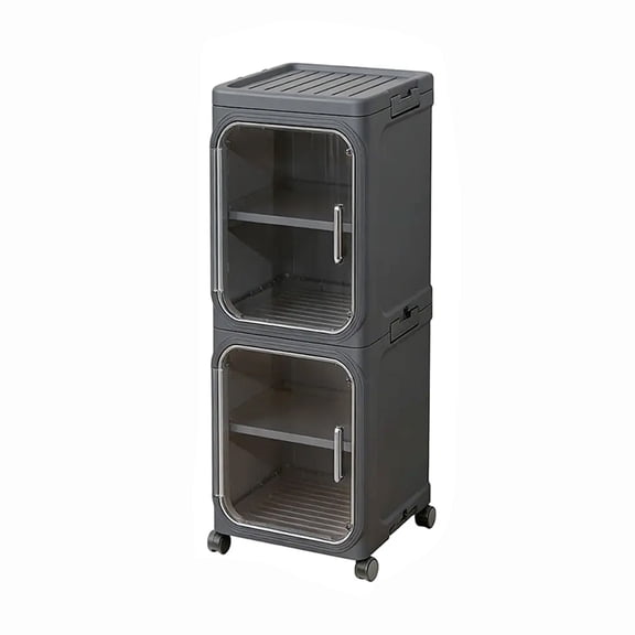 2-Tier Slim Bathroom Storage Cabinet, Foldable Narrow Bathroom Cabinet Organizer for Small Spaces, Adjustable Fridge & Vanity Gap Storage, Easy Move,Grey