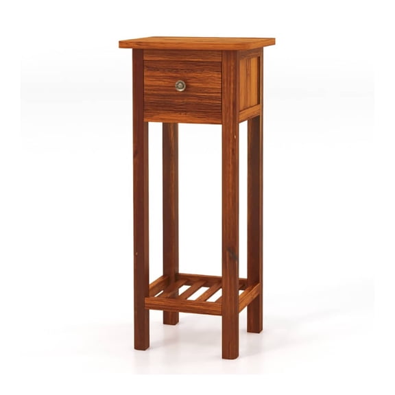 2 Tier Slim Nightstand Bedside Table with Drawer Shelf