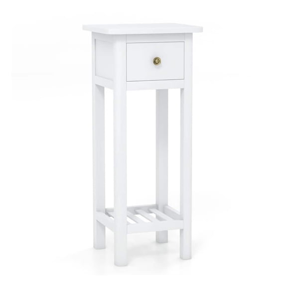 2 Tier Slim Nightstand Bedside Table with Drawer Shelf