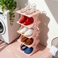 thumbnail image 1 of 2-Tier Small Shoe Rack | Compact Plastic Storage Cabinet | Easy Assembly No Tools Needed | Removable & Washable | Pink | 27x26x16.5cm, 1 of 6