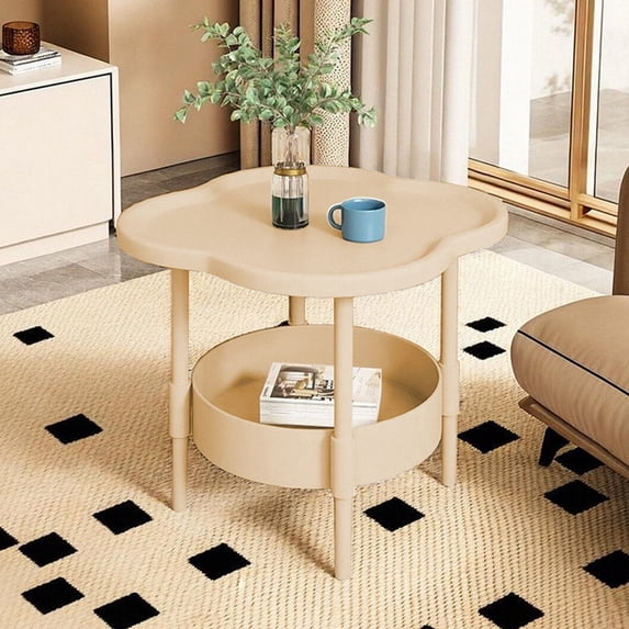 2 Tier Small Side Table with Storage Tray, Detachable Coffee Table Nightstand Modern Round End Table for Living Room Bedroom Sofa Side Compact Furniture