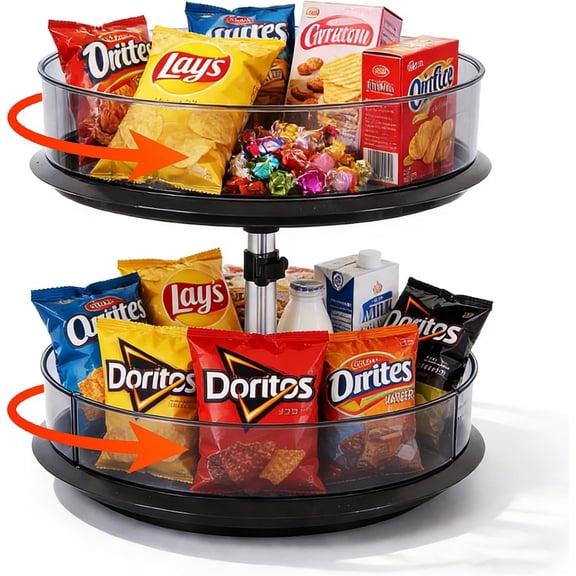 2 Tier Snack Carousel, Rotary Turntable Organizer for Snack Bar Organizer and Snack Display, Countertop & Under Sink Organizer