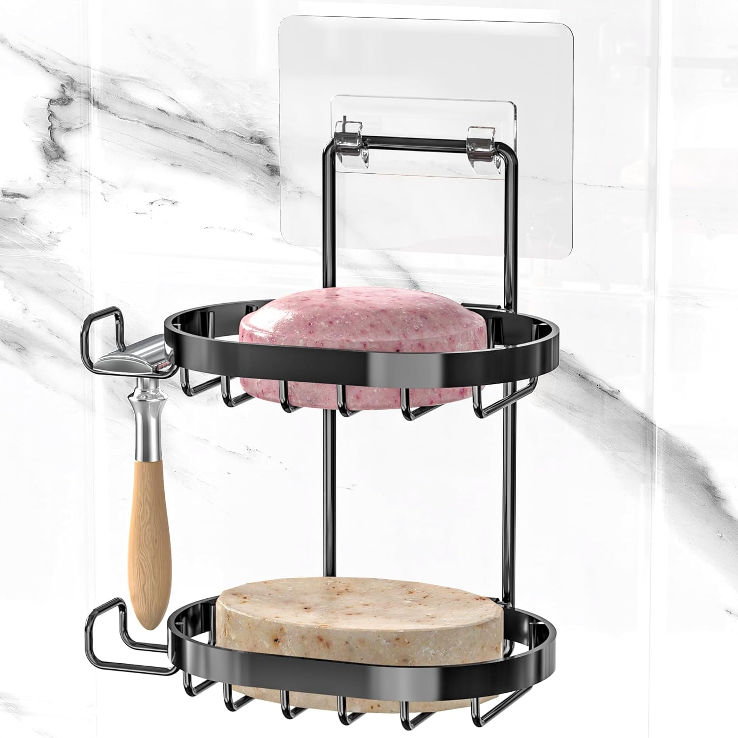 2 Tier Soap Dish Holder, Soap Bar Holder with Hooks, Shampoo Bar Caddy ...