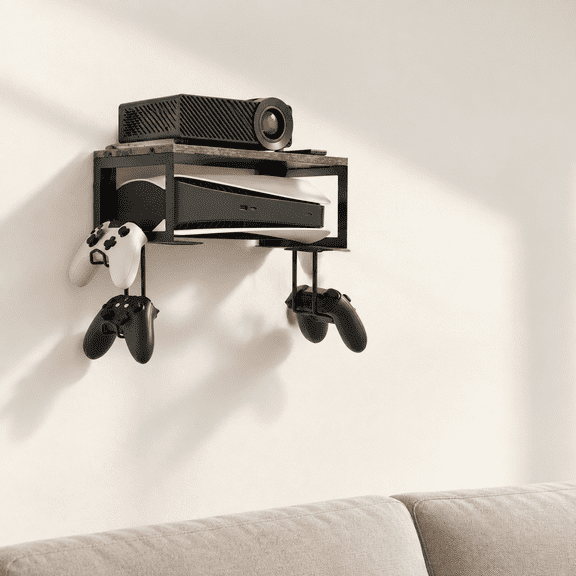 2-Tier Solid Wood Floating Wall Shelf for Projectors, DVD Players and Gaming Gear