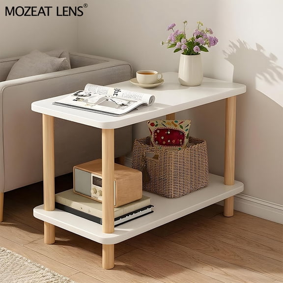 2-Tier Solid Wood Storage Desk - Space-Saving Organizer for Home Office & Entryway | Modern White Finish, No Assembly Required