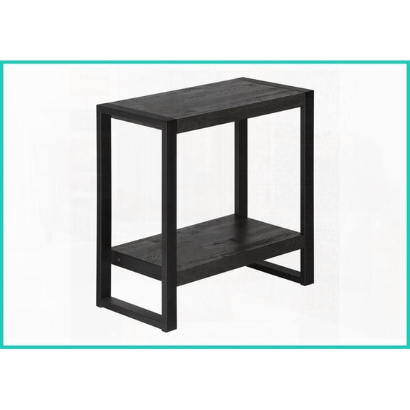 2-Tier Space-Saving Coffee Table - Black Wood-Look Metal Accent Table for Living Room Bedroom