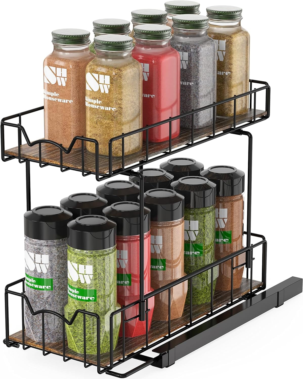 2 Tier Spice Rack Slide Out Wire Basket Drawer Organizer Black Walmart