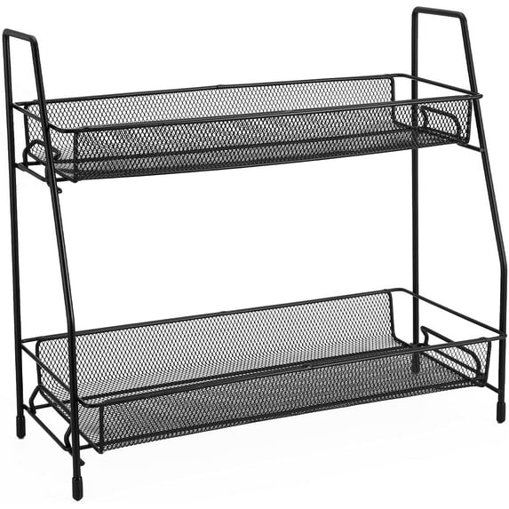 2 Tier Spice Seasoning Rack , Spice Rack Organizer for Cabinet, Kitchen Bathroom Organizer Countertop Storage Spice Shelf, Metal Empty Rack for Bathroom Office, Makeup Organizer, Assemble Easy