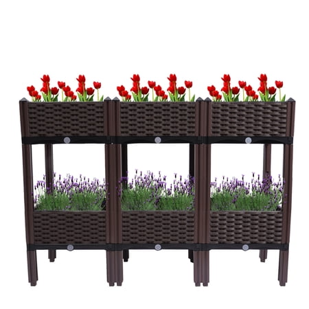 2-Tier Square Raised Garden Bed with Legs Flower Planter Box Elevated Vegetables