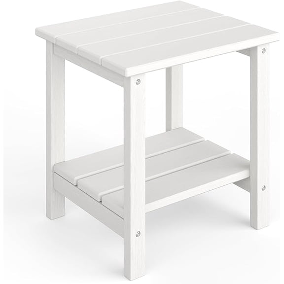 2-Tier Square Side Table, 18" Outdoor Side Tables, Weather Resistant End Table for Patio, Backyard, Pool, Indoor Companion, Beach, Easy Maintenance