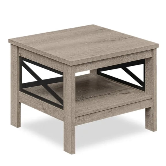 2-Tier Square Side Table with X-Shaped Frame, Farmhouse End Table with Open Storage Shelf, Heavy-Duty Nightstand for Living Room Bedroom Entryway