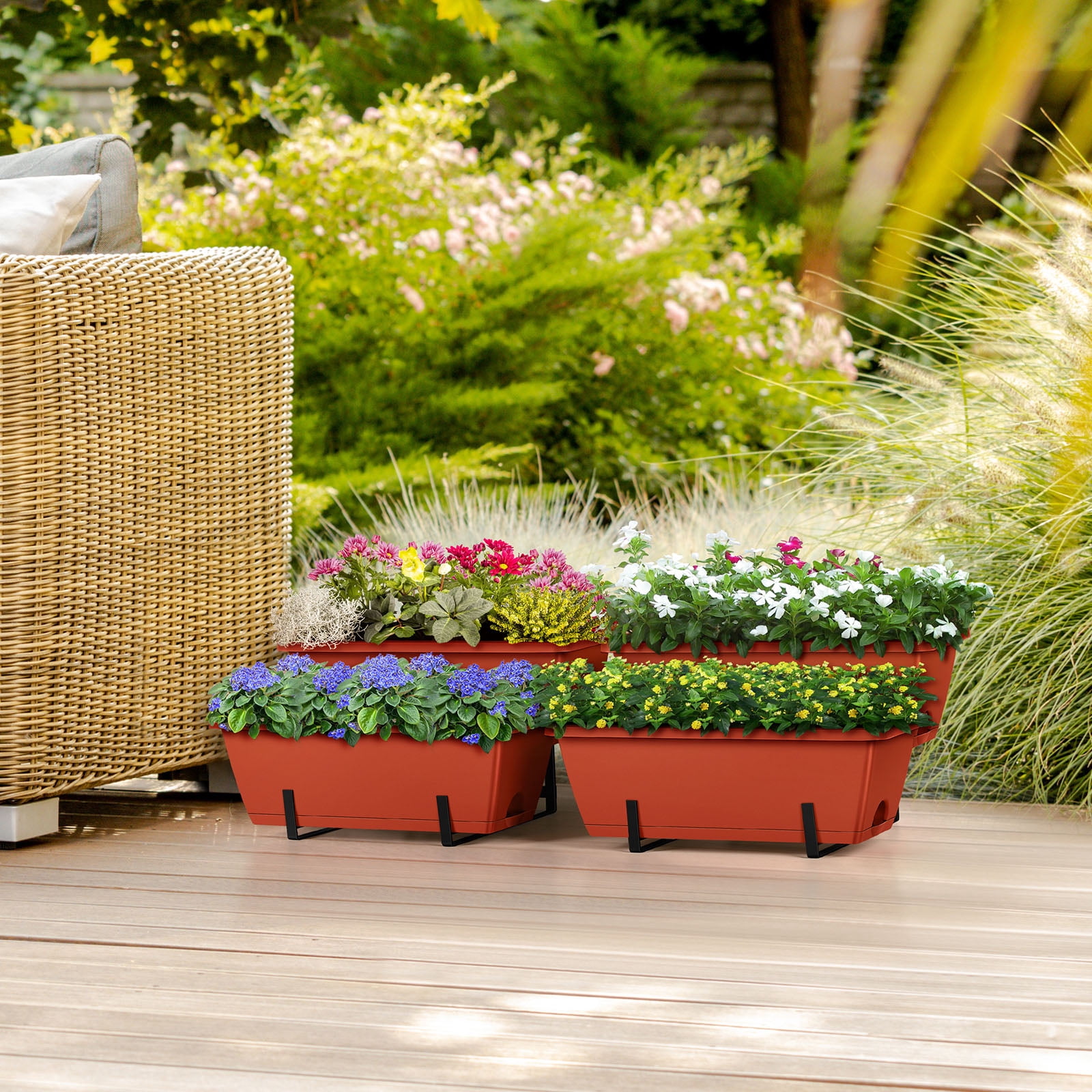 Stackable Raised Blocks 2‑Tier Stackable Brick Red Planter Box Set, Indoor & Outdoor Raised ...