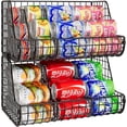 thumbnail image 1 of X-COSRACK 2-Pack Stackable Can Organizer for Pantry, Foldable Metal Wire Soda Dispenser with Adjustable Dividers, Black, 1 of 9