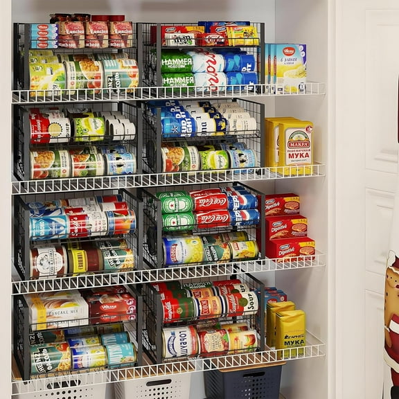 2-Tier Stackable Can  Organizer for Pantry, Adjustable Dispenser Holds  to 93 Cans, Black, 3 Pack