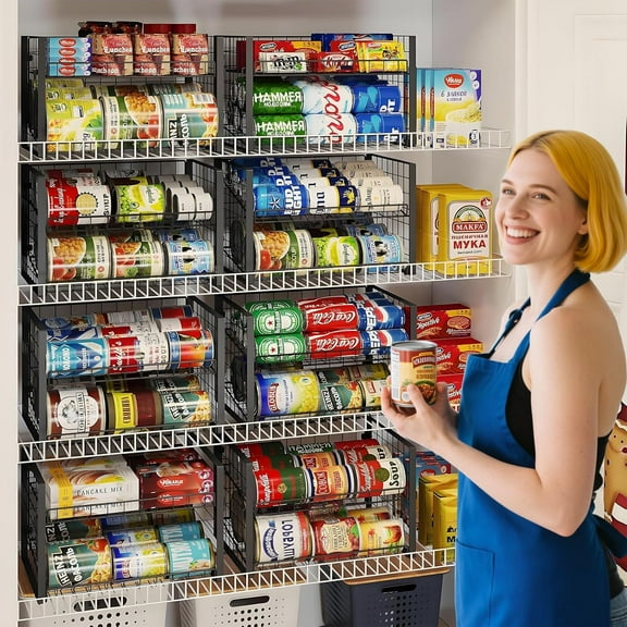 2-Tier Stackable Can Rack Organizer for Pantry, Adjustable Dispenser Holds Up to 93 Cans, Black, 3 Pack