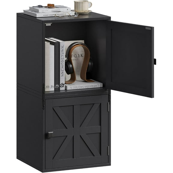 2-Tier Stackable Cube Storage Organizer, DIY Bookcase with 2 Removable Open Shelves & Anti-Tip Design, Cube Book Shelf for Bedroom, Office, Dorm,15" W x 11.81" D x 30" H, Black