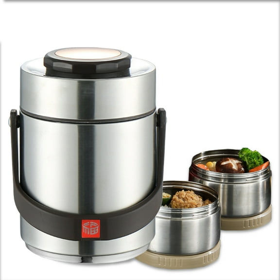 2-Tier Stackable Insulated Food Jar ,1.5L Bento Lunch Box, Stainless Steel Food Container for School Office PicnicSilvery