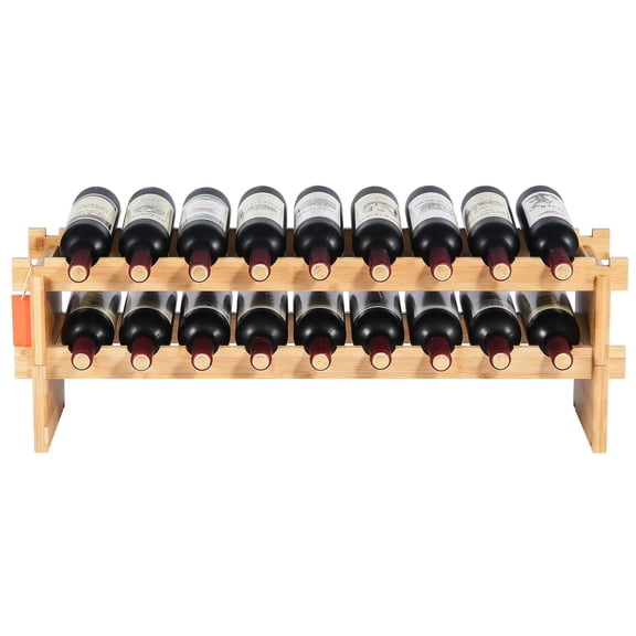 2-Tier Stackable Modular Bamboo Wine Rack Holds 18 Bottles, Freestanding Stable Wine Display Storage Shelf for Kitchen Bar Cellar, Natural Finish