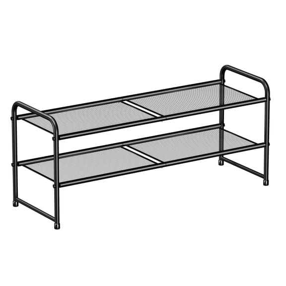 SUFAUY 2 Tier 33" Wide Shoe Rack Stackable, Metal Mesh, Black