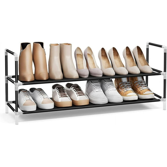 2-Tier Stackable Shoe Rack with Shelves Metal Shoe Shelf Storage Organizer for Closet Entryway, Black