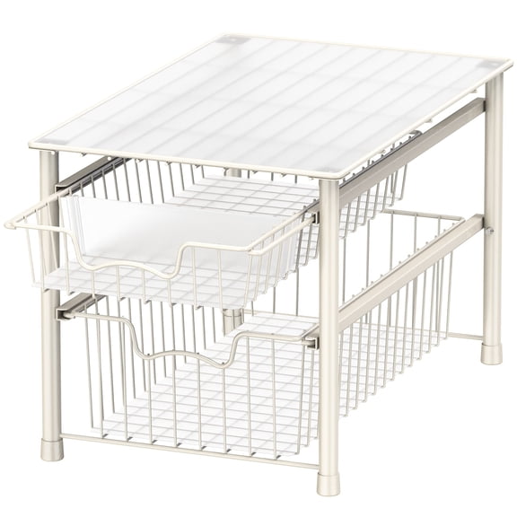 2-Tier Stackable Sliding Basket Cabinet Organizer, White
