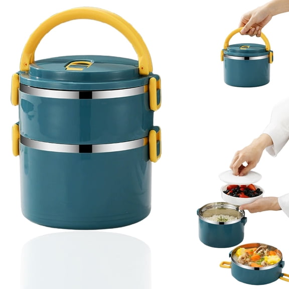 2 Tier Stackable Stainless Steel Lunch Box Sealed(green, 2 layers)