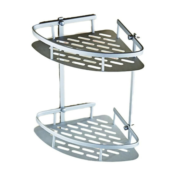 2 Tier Stainless Steel Corner Shower Caddy Bathroom Storage Organizer Basket,Silver Aluminum Bath Caddy with Rail for Shower Essentials,37.5x29cm