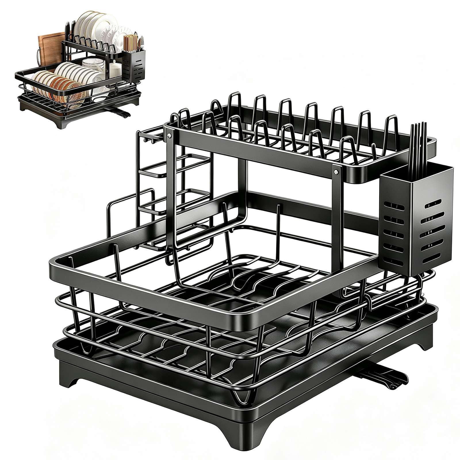 2-Tier Stainless Steel Dish Drying Rack, Kitchen Counter Drainer ...