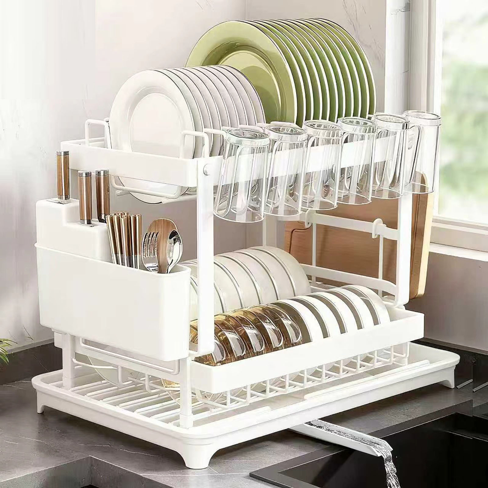 2-Tier Stainless Steel Dish Drying Rack - Space Saving Countertop ...