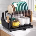 thumbnail image 1 of 2-Tier Dish Drying Rack with Auto Drainage, Stainless Steel Dish Rack with Utensil Holder, Cutting Board Holder, for Kitchen Organizers, 1 of 8