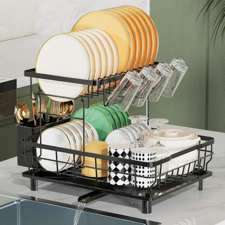 Stainless Steel 2-Tier Dish Rack with Drainboard for Kitchen - Main Image
