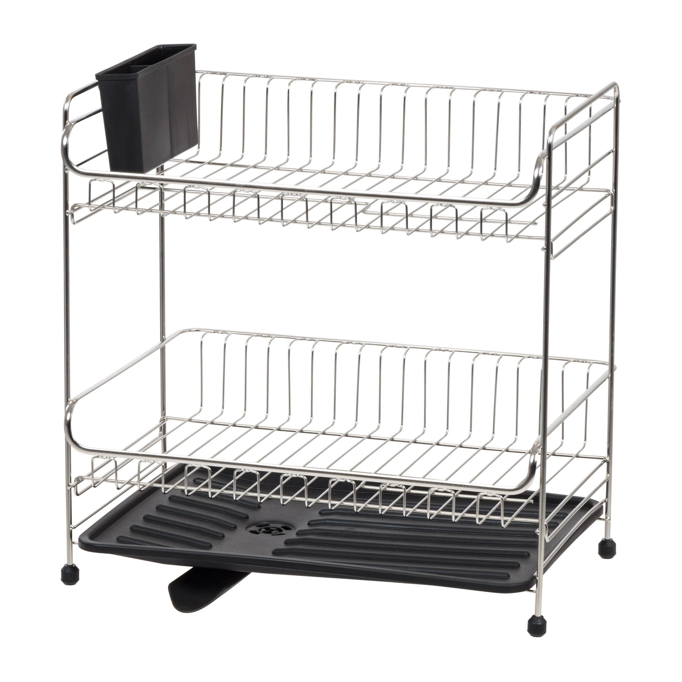 2 Tier Stainless Steel Dish Drying Rack with Plastic Drain Black ...