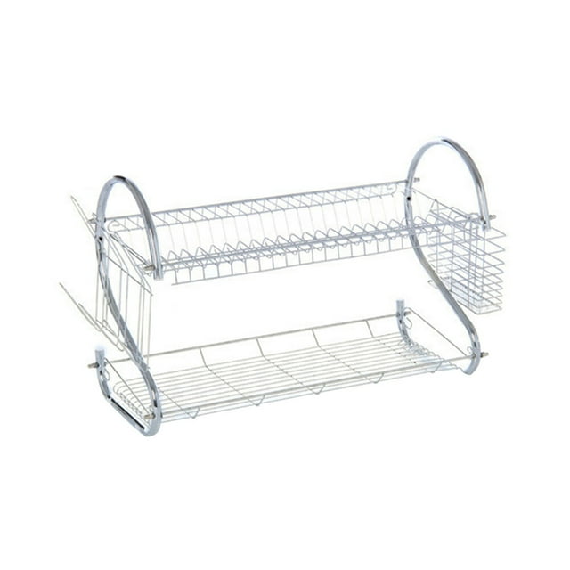 2 Tier Stainless Steel Dish Rack Dish Drainer Rack Wine Cup Organizer