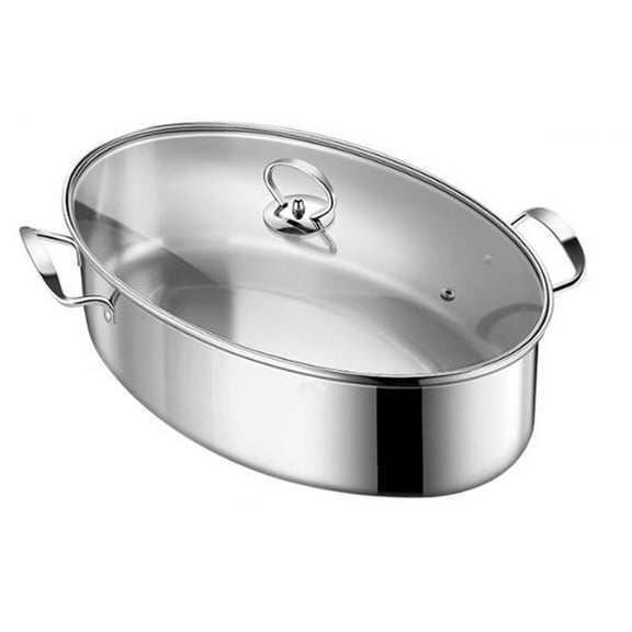 2 Tier Stainless Steel Fish Steaming Pot,with Ceramic Pan, Oval Cookware Stockpot for Seafood/Steaming Fish/Boiling Soup