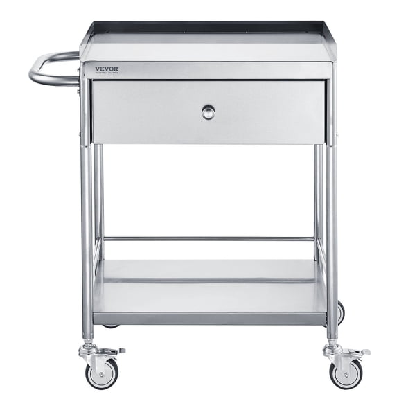 2-Tier Stainless Steel Medical Cart 220lb Capacity Utility Cart with Locking 360 Wheels & Storage Drawer for Lab, Clinic, Kitchen, Salon (Easy Assembly, Scratch-Resistant)