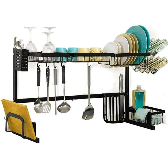 2-Tier Stainless Steel Over the Sink Dish Rack (Large, Black)