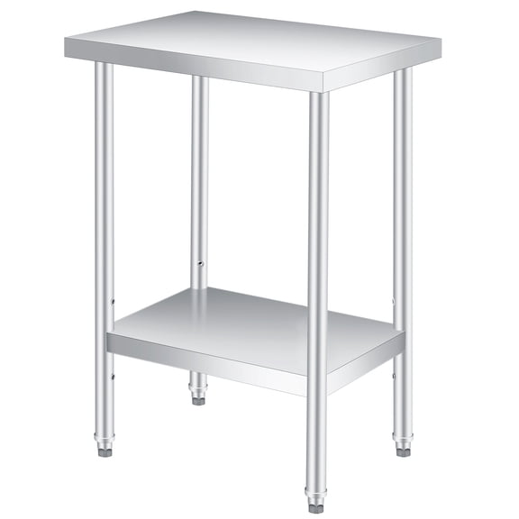 2 Tier Stainless Steel Table 14x24 Inch Small Commercial Kitchen Prep Table with Adjustable Storage Shelf, Glooves & Dishcloth, Heavy Duty & Rust Resistant, for Home Restaurant