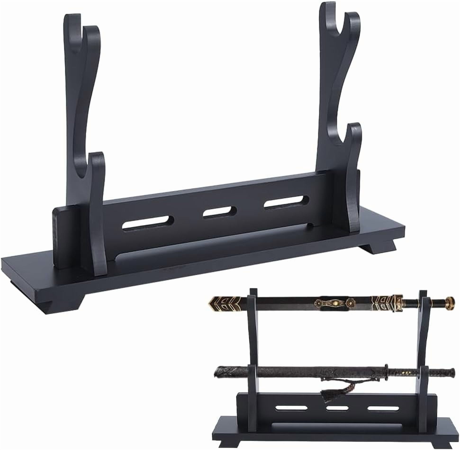 2-Tier Stand Katana Stand 39.1x8.9x24.5cm Wooden Katana Holder Black Swords Display Holder Wood Swords Racks for Home Decor Collectors Men Husband GiftBlack