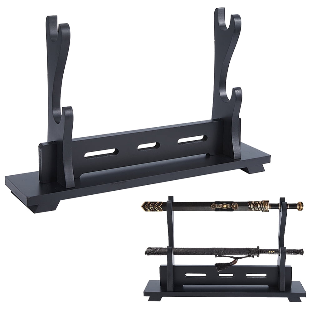 2-Tier Stand Katana Stand 39.1x8.9x24.5cm Wooden Katana Holder Black Swords Display Holder Wood Swords Racks for Home