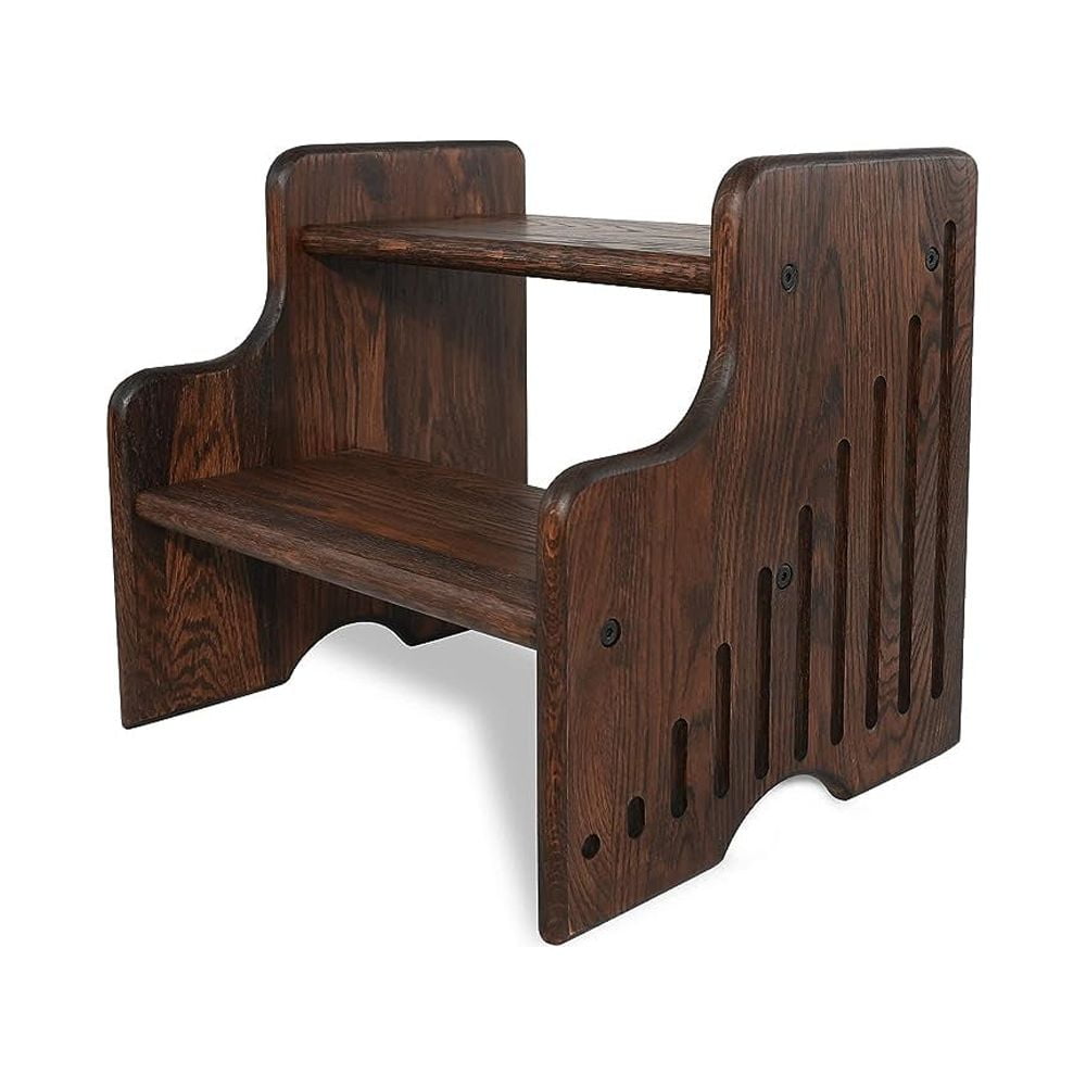 2 Tier Step Stool, Grown Hardwood Oak, Wooden Step Stool for Adults