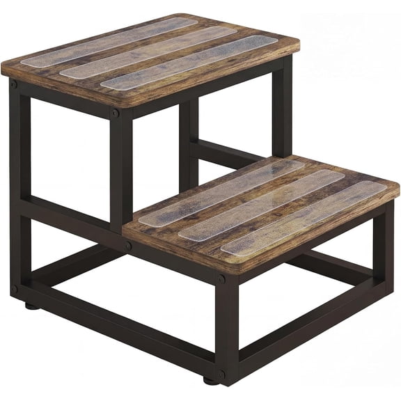 2 Tier Step Stools for Adults with Non-Slip Stickers, Heavy Duty Bed Steps for High Beds,Kitchen Step Stool,Wide Wooden Step Stools, Step Stool for RV