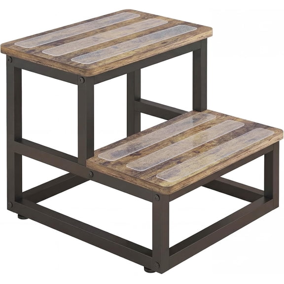 2 Tier Step Stools for Adults with Non-Slip Stickers, Heavy Duty Bed Steps for High Beds,Kitchen Step Stool,Wide Wooden Step Stools for Kids, Step Stool for RV