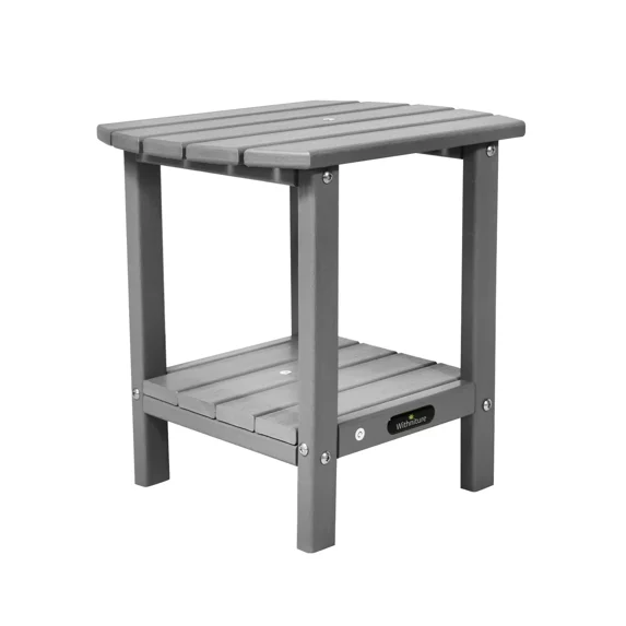 2-Tier Storage Adirondack Side Table,Easy Maintenance & Weather Resistant,HDPE End Tables for Patio Porch Backyard Indoor(Grey)