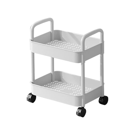 2-Tier Storage Cart,Multifunction Utility Rolling Cart Kitchen Storage Organizer,Mobile Shelving Unit Cart with Wheels for Bathroom,Laundry,Living Room, 18.5×15 inch, White